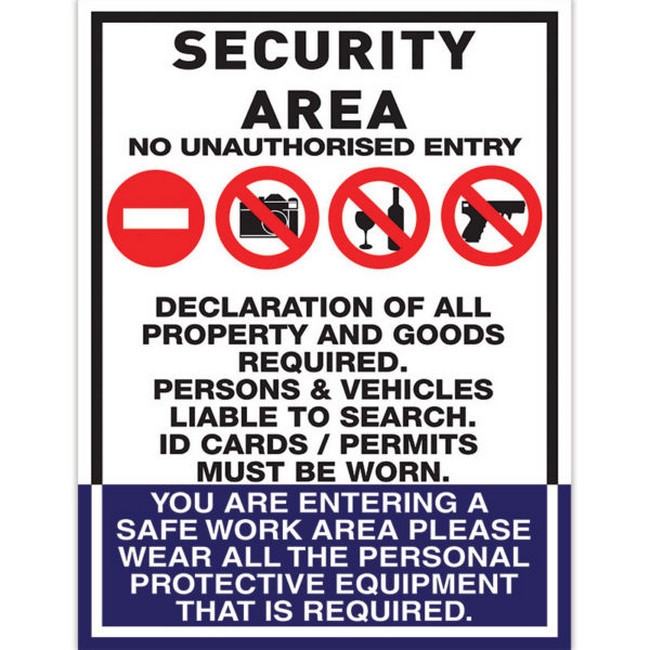Picture of Safety Information Sign - Security Area - Chromadek - 925 x 1225mm - SIGNI1