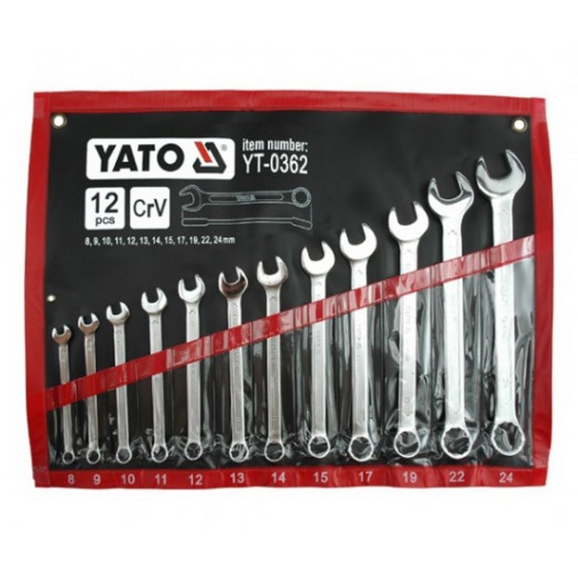 Picture of Spanner - Combination - Box and Ring - Chrome Vanadium - 12 Piece Set - 8mm to 24mm - YT-0362