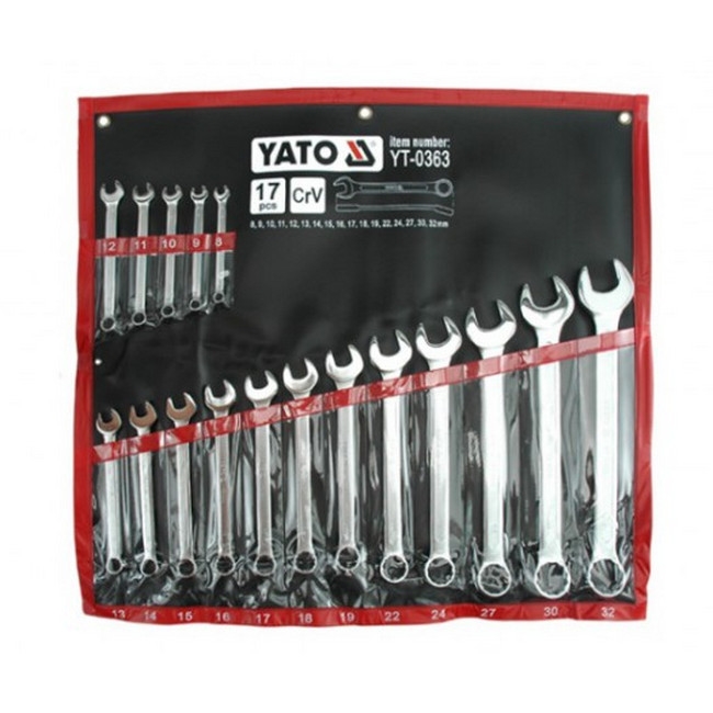 Picture of Spanner - Combination - Box and Ring - Chrome Vanadium - 17 Piece Set - 8mm to 32mm - YT-0363