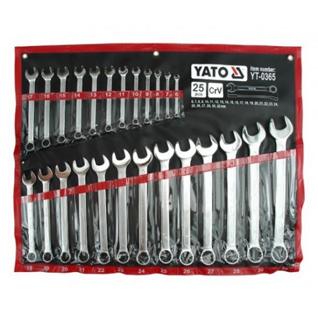 Picture of Spanner - Combination - Box and Ring - Chrome Vanadium - 25 Piece Set - 6mm to 32mm - YT-0365