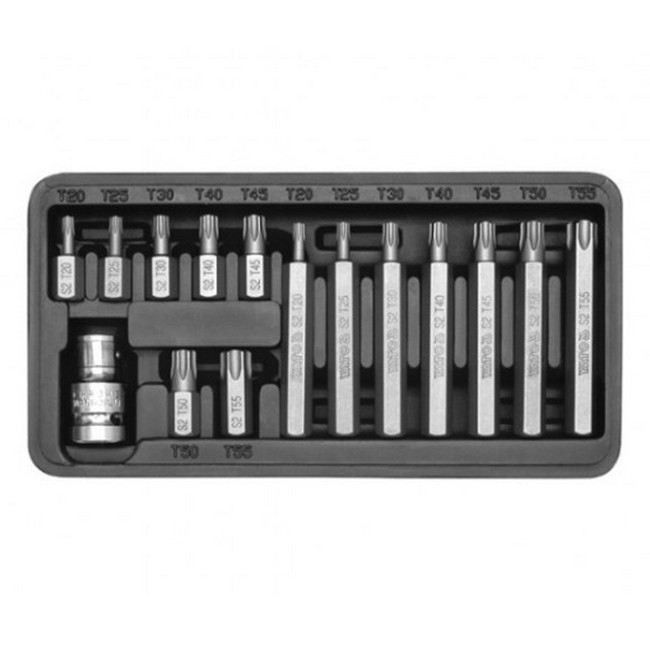 Picture of Torx Bit Socket Set - Chrome Vanadium - 1/2" Connector - Standard Length and Long - 15 Piece - YT-0411