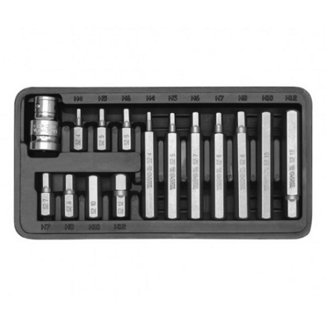 Picture of Hex Bit Socket Set - Chrome Vanadium - 1/2" Connector - Standard Length and Long - 15 Piece - YT-0413