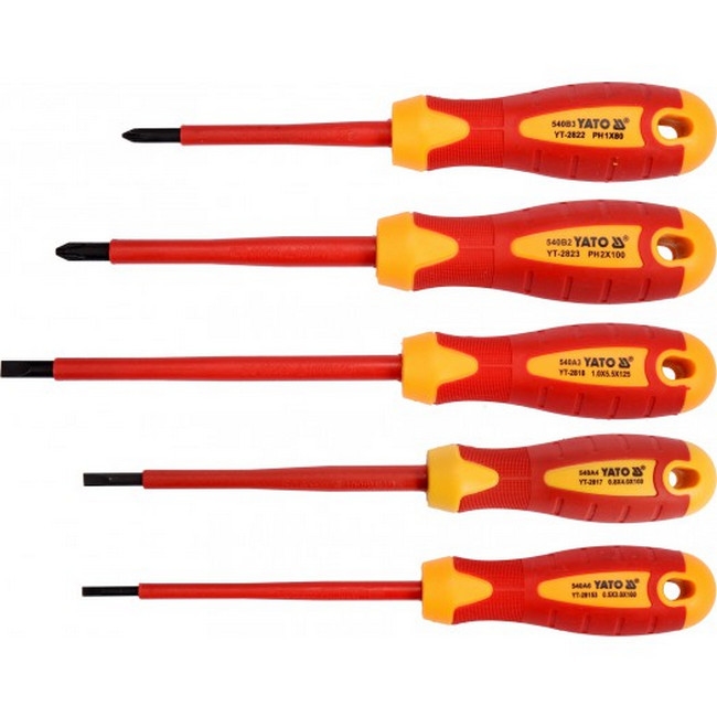 Picture of VDE Electrician Screwdriver Set - Insulated - Flat Head and Phillips - 5 Piece - YT-2827
