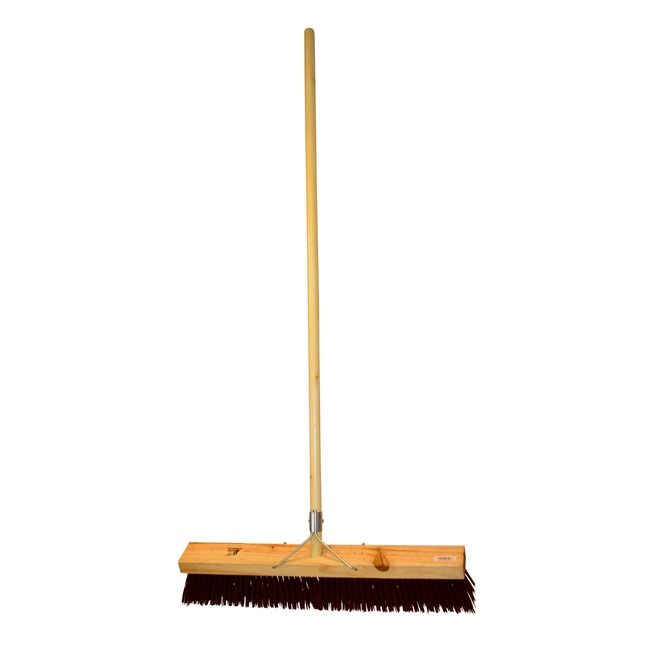 Picture of Platform Broom - Complete - Brown Synthetic Fibre (0.75mm) - Wooden Handle - 88 Grip - 61cm - Pack of 3 - F3257