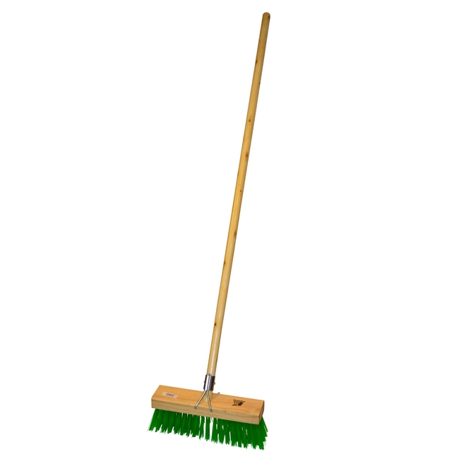 Picture of Gutter Sweeper Broom - Complete - Green Synthetic Fibre (0.75mm) - Wooden Handle - 55 Grip - 30.5cm - Pack of 3 - F3156