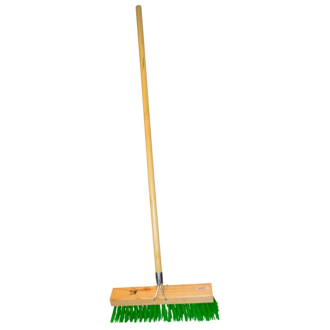 Picture of Gutter Sweeper Broom - Complete - Green Synthetic Fibre (0.75mm) - Wooden Handle - 55 Grip - 37.5cm - Pack of 3 - F3158