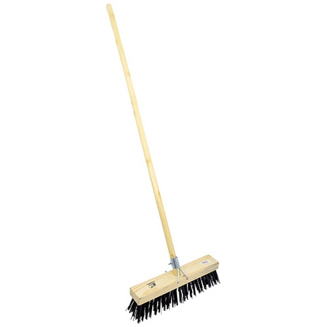 Picture of Gutter Sweeper Broom - Complete - Stiff Brown PVC Fibre (1.5mm) - Wooden Handle - 55 Grip - 30.5cm - Pack of 3 - F3157