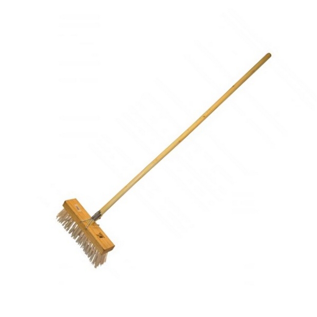 Picture of Gutter Sweeper Broom - Complete - White Polypropylene Fibre (2mm) - Wooden Handle - 55 Grip - 30.5cm - Pack of 3 - F3161