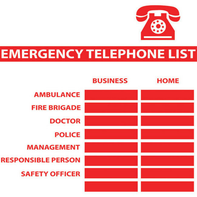 Safety Information Sign Emergency Telephone List 440 x 440mm