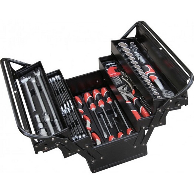 Picture of Tool Set - Sockets, Spanners, Drivers and Pliers - Metal Cantilever Box - Chrome Vanadium - 64 Piece - YT-38950