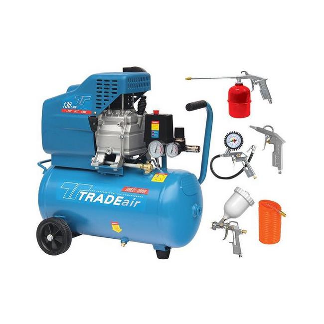 Picture of Compressor with Air Tool Kit - Belt Drive - Lubricated - 24L - 1.1kW - 1.5HP - 5 Piece - MCFRC108