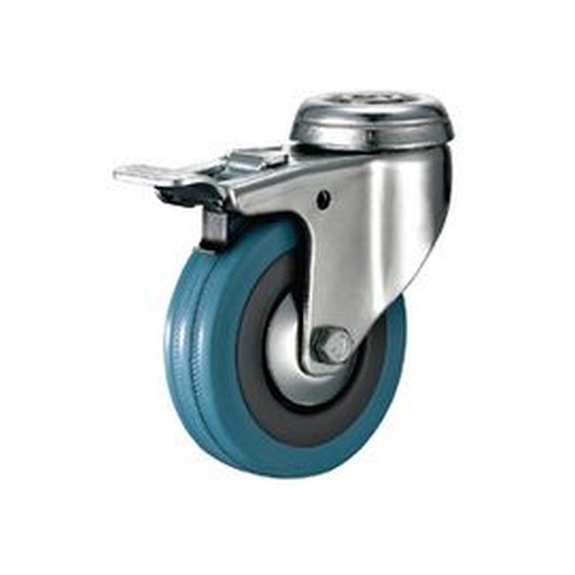 Picture of Castor Wheels - Blue Rubber - Bolt Hole Swivel - Brake - 50mm - TOOC427