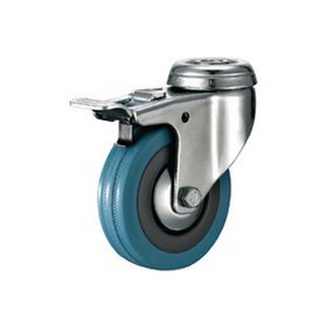 Picture of Castor Wheels - Blue Rubber - Bolt Hole Swivel - Brake - 100mm - TOOC443