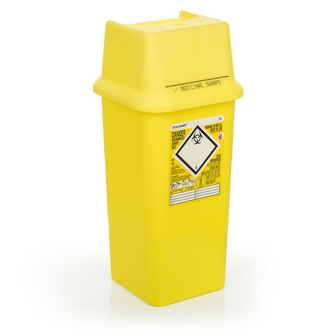 Supplywise sharps disposal, similar to sharps bin, blade bin, blade disposal, biohazard bin.