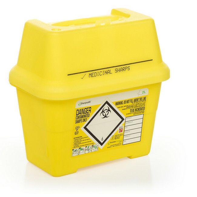 Supplywise sharps disposal, similar to sharps bin, blade bin, blade disposal, biohazard bin.