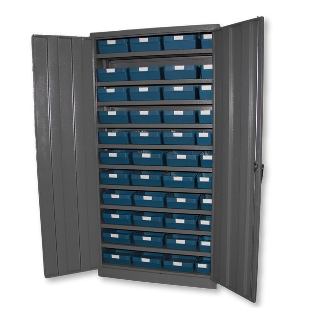 SW grey steel cabinet, similar to linbin, shelf bin, panel bin from lin bin, castor & ladder.