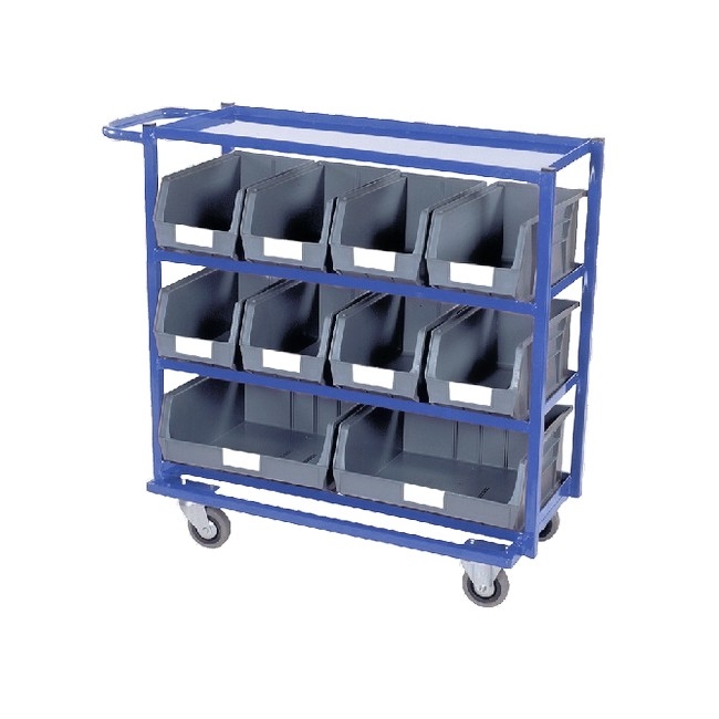 SW steel trolley, similar to steel trolley, trolley with linbins from linbin,castor and ladder.