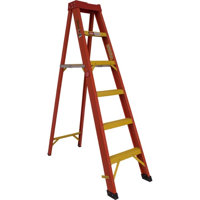 Supplywise step ladder similar to the Mica heavy duty 4-step fiberglass ladder, 1.2m, yellow, non-conductive.