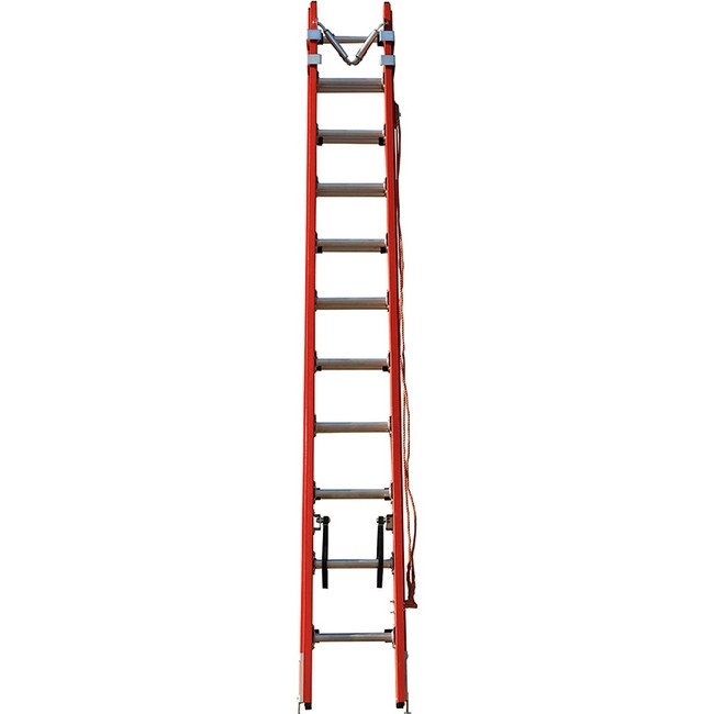 Supplywise extension ladder similar to the Game heavy duty fibreglass extension ladder, 4.8 to 8.7m, red.