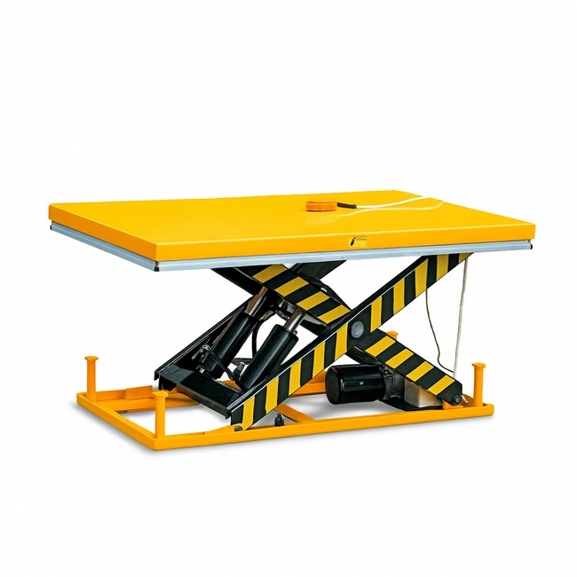 Supplywise Electric Scissor Lift Table 1000kg similar to the Game yellow electric scissor lift table with 1000kg capacity and steel frame.