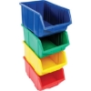 Supply Wise stackable hanging storage bins for small parts similar to the Buco yellow stackable plastic bin with moulded label holder.