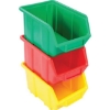 Supply Wise stackable small parts storage bins similar to the Castor And Ladder yellow plastic stack-and-hang parts bin with moulded label slot.