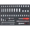 Supply Wise Metric 3/8 inch ratchet and socket set with foam inlay similar to the Sa Ladder 50-piece 3/8" metric socket set in red foam drawer inlay.