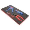 Supply Wise electricians wiring tool set with foam inlay similar to the Buco 4-piece insulated electricians kit in black/red foam inlay with tester.