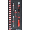 Supplywise 1/4 inch square drive 19-piece metric socket set similar to the Builders Warehouse chrome 19-piece 1/4 inch metric socket set with red foam inlay.