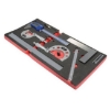 Supply Wise 7-piece engineers measuring set with 1/3 foam inlay for tool cabinet similar to the Mica shows 7-piece engineers measuring set in red-and-black foam inlay
