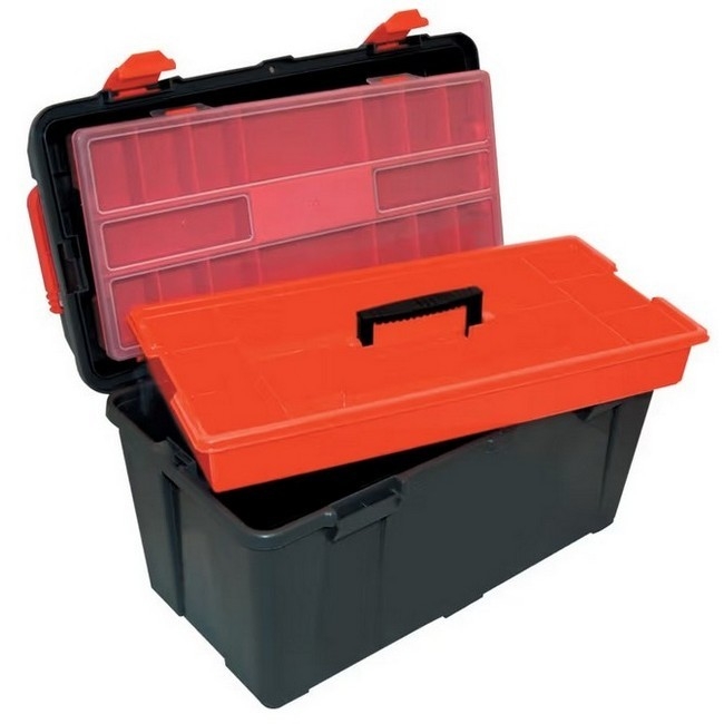 Supplywise impact resistant toolbox with organiser similar to the Caslad red and black impact-resistant toolbox with organiser trays