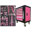 Supplywise 155-piece roller cabinet tool set similar to the Caslad pink six-drawer steel roller tool cabinet with 155-piece set.
