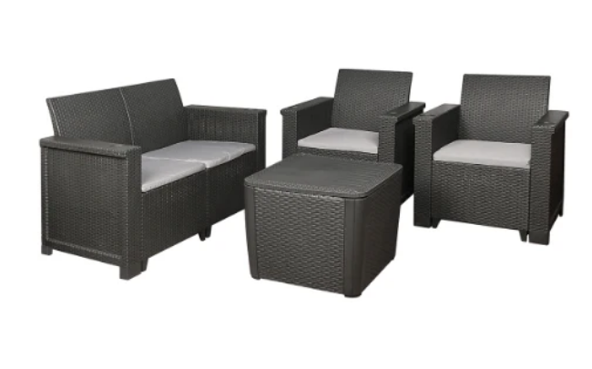 Picture of Jabulani Patio Furniture Set - Outdoor - Rattan Look - Charcoal - 4 Piece