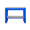 Supplywise's steel frame workbench 1200mm wood top similar to the Caslad blue steel-frame workbench with wooden top and lower shelf