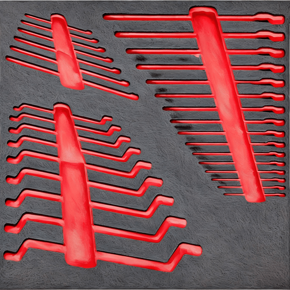 Toolbox drawer with foam and plastic tool inlays organising workshop tools for South African industrial facilities and maintenance workshops